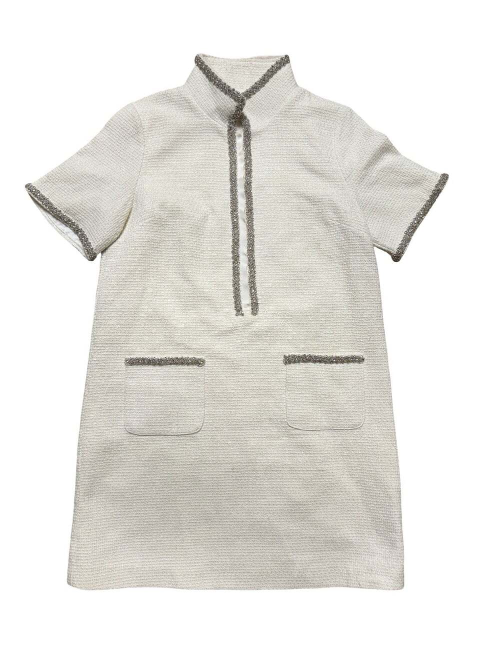 Pomander Place Tuckernuck Pearl White Tweed Embellished Ophelia Dress M